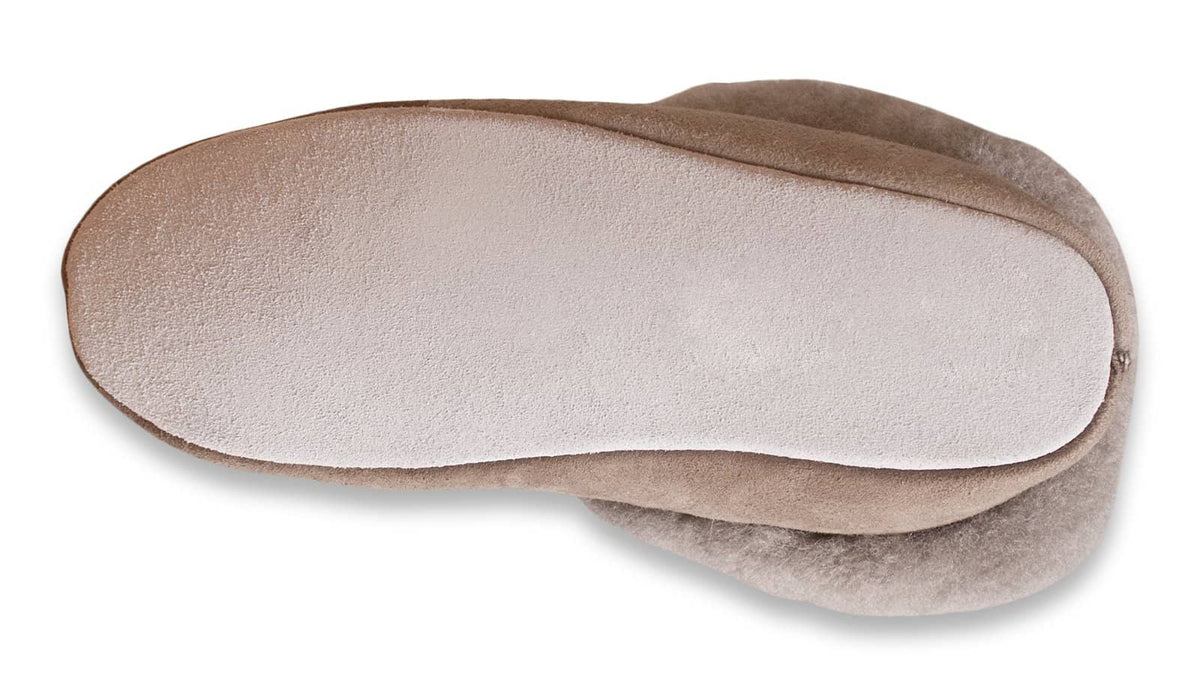Shepherd womens sheepskin slippers MOA stone pair