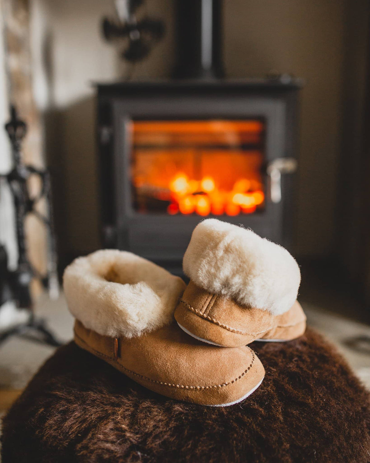 Womens Sheepskin Slippers - Low Rise Boot With Fur Cuff
