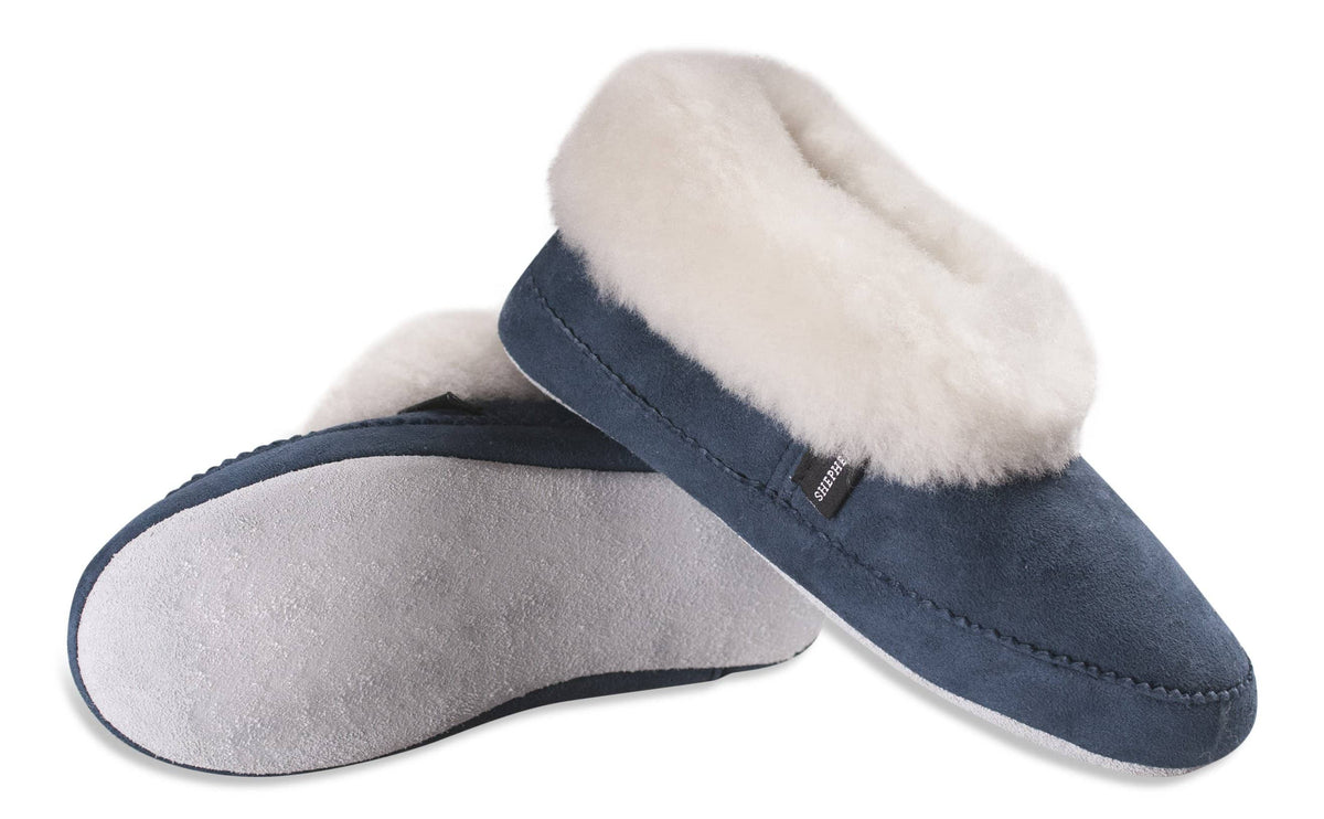 Shepherd womens sheepskin slippers EMMY navy pair