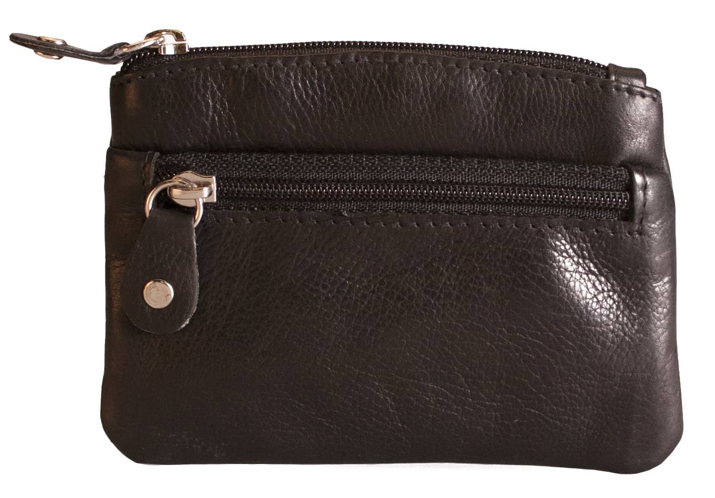 Womens Brunhide leather coin purse with keyring 211-300 black front