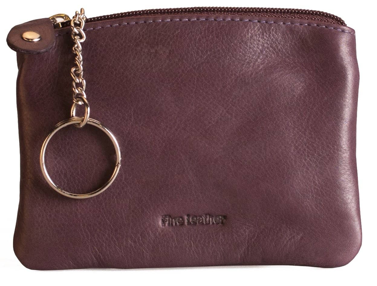 Womens Brunhide leather coin purse with keyring 211-300 black front