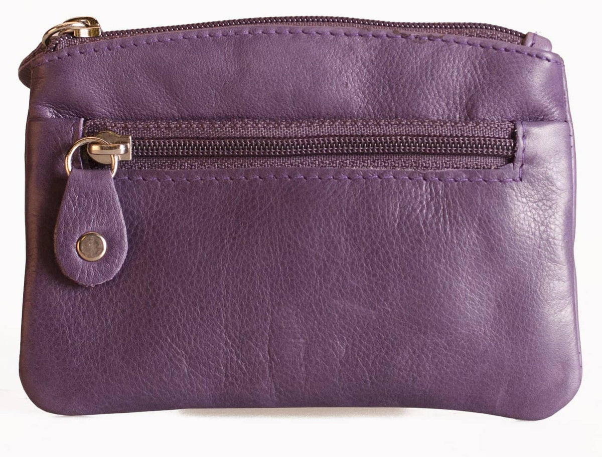 Womens Brunhide leather coin purse with keyring 211-300 purple front