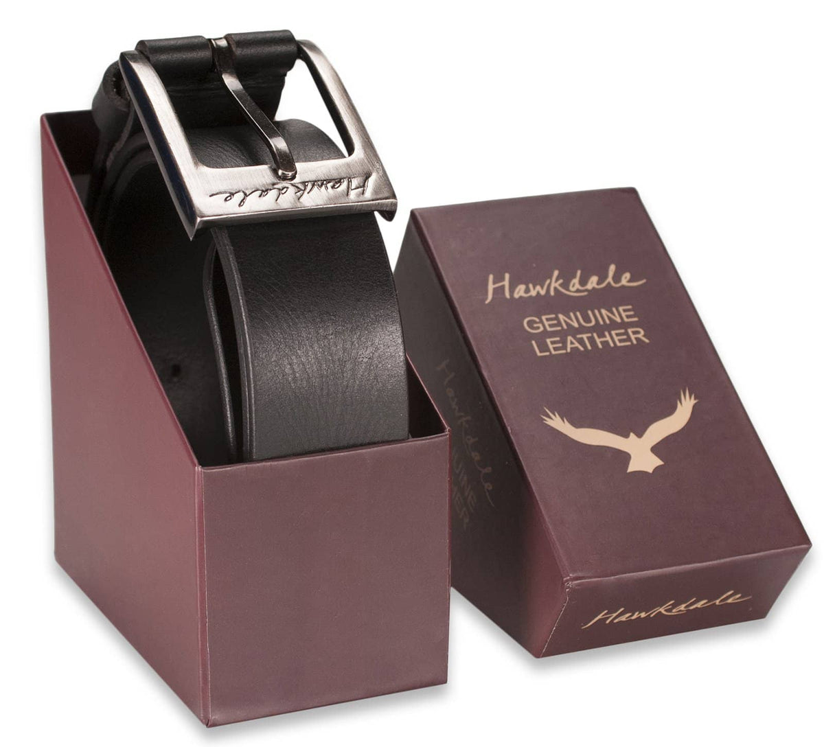 Hawkdale mens leather belt 811-400 black boxed shot