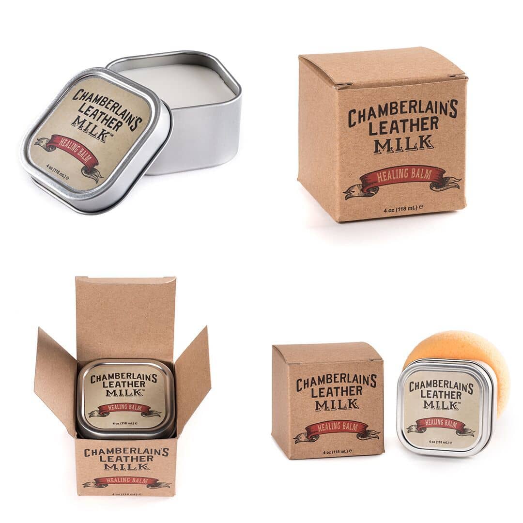 Chamberlins Leather Milk Healing balm packaging