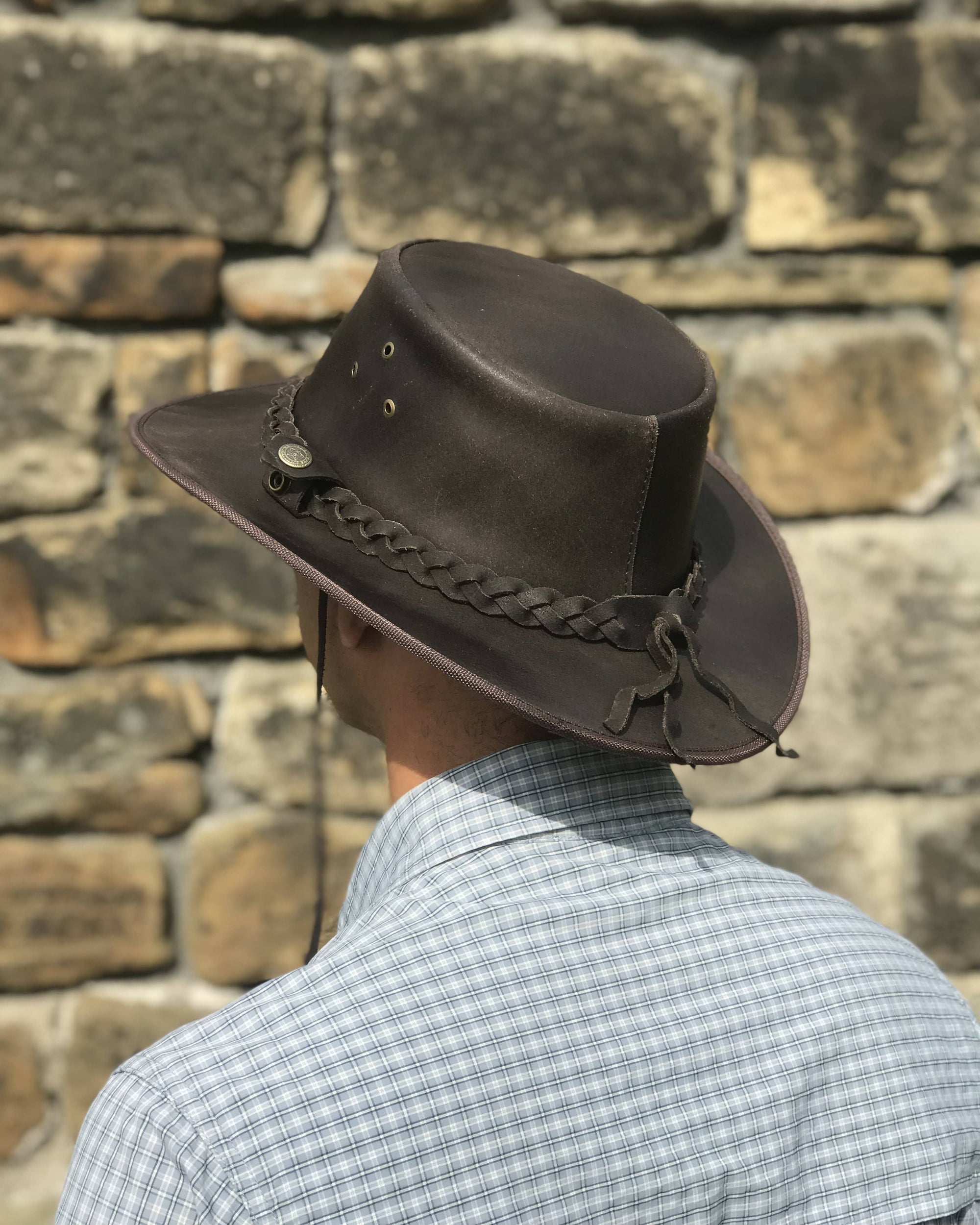 Hawkdale mens leather bush hat 501-400 - brown - on model front