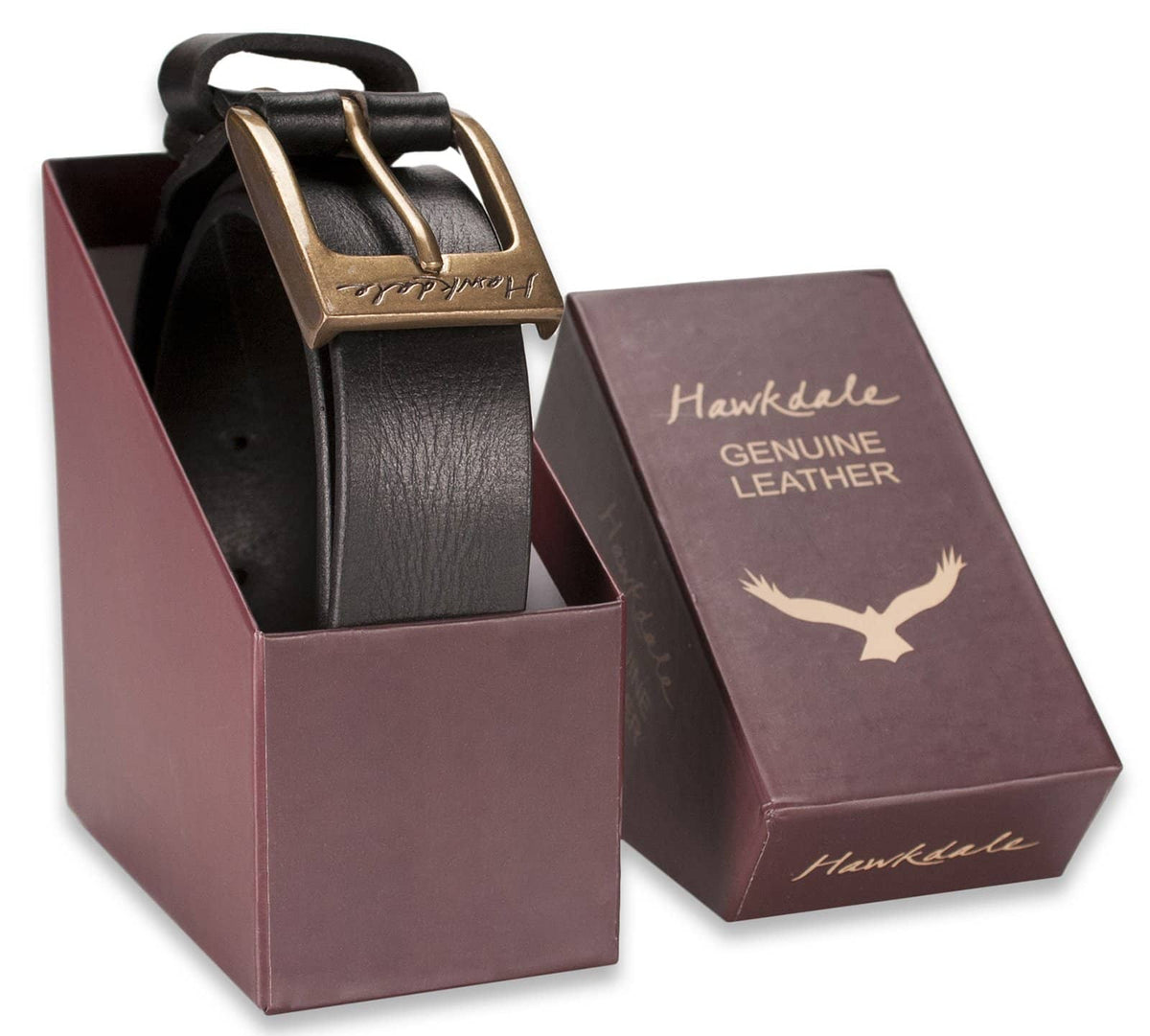 Hawkdale mens leather belt 818-400 black boxed shot