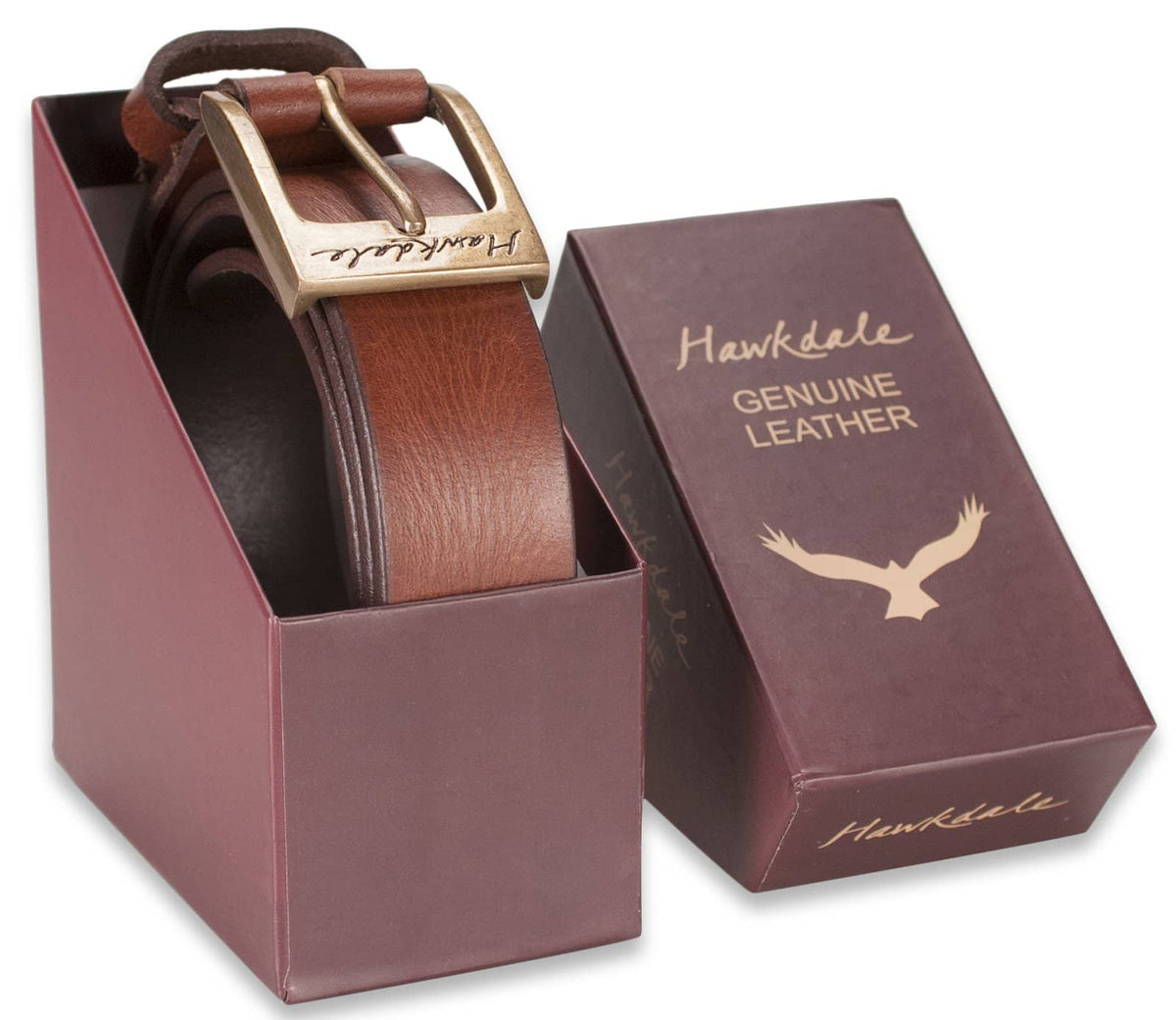 Hawkdale mens leather belt 818-400 brown boxed shot