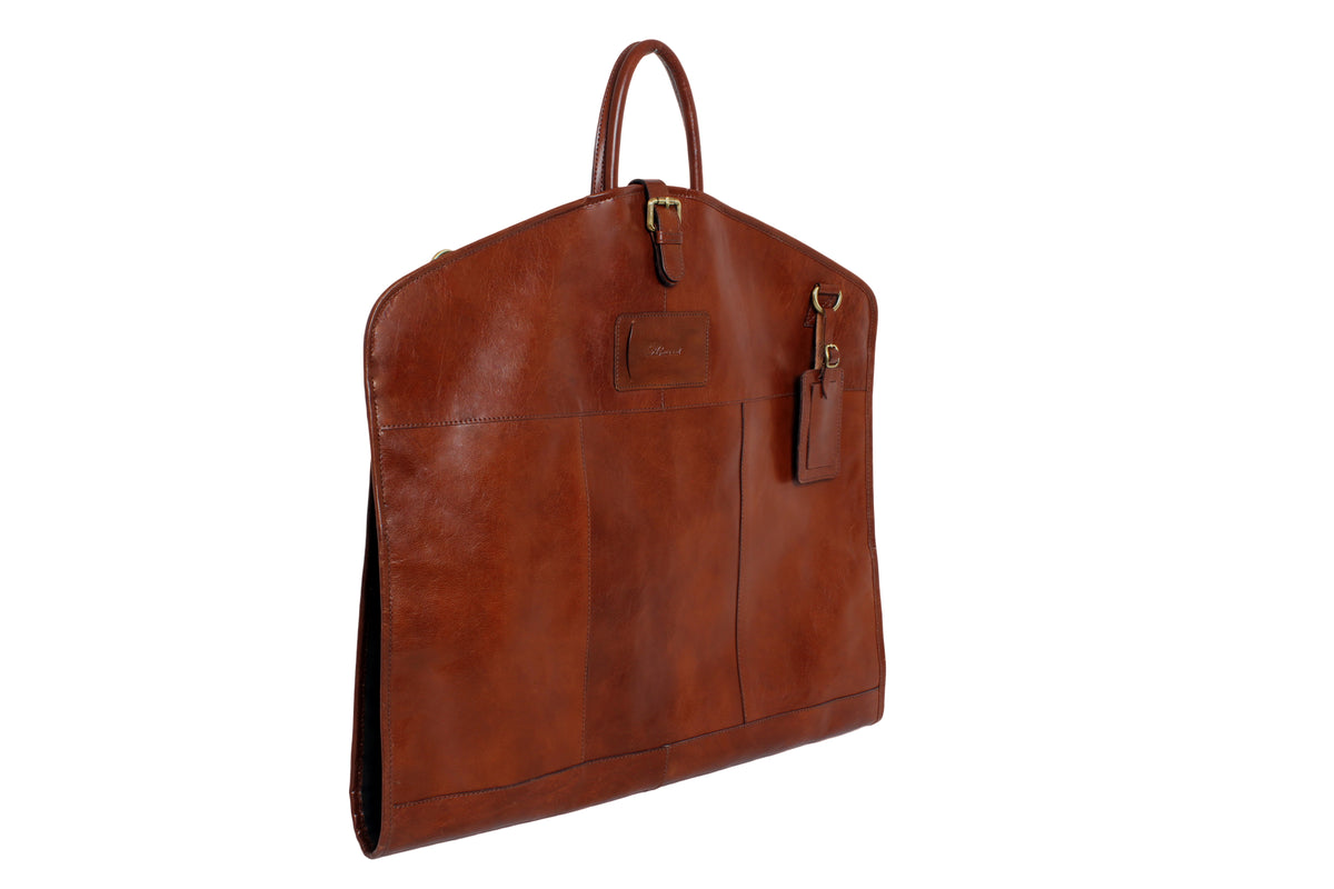 Ashwood leather Suit Carrier white background brown closed