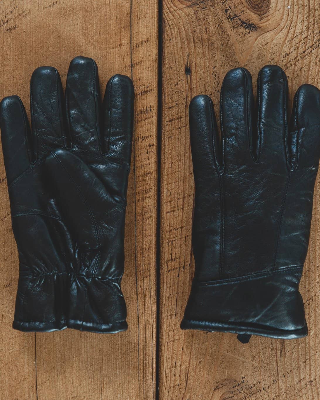 Nordvek Mens leather sheepskin black gloves petting dog 302-100