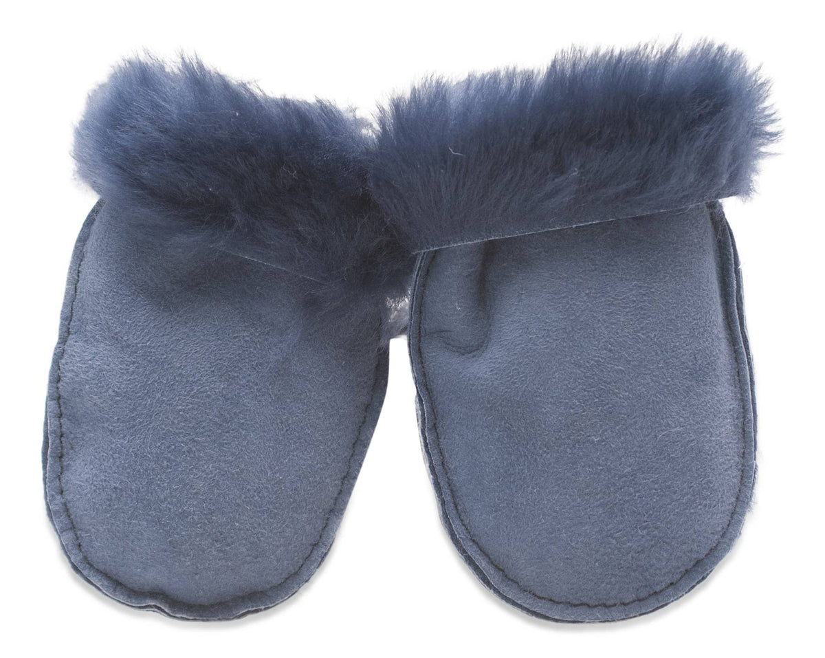 Nordvek sheepskin kids puddy mittens blue without ribbon 303-100