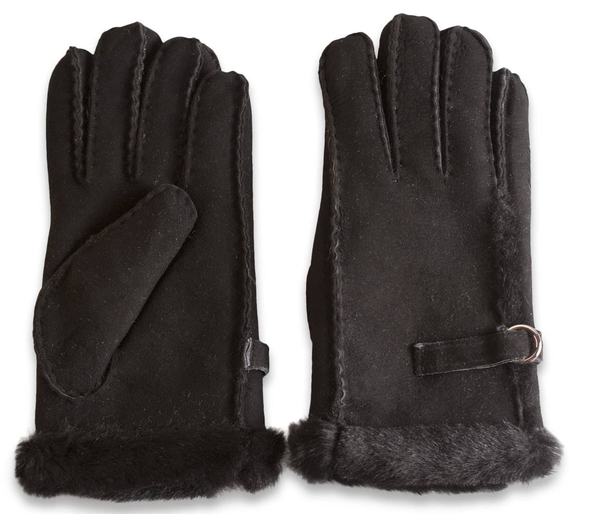 Womens Sheepskin Gloves - Sheepskin &amp; Buckle Detailing