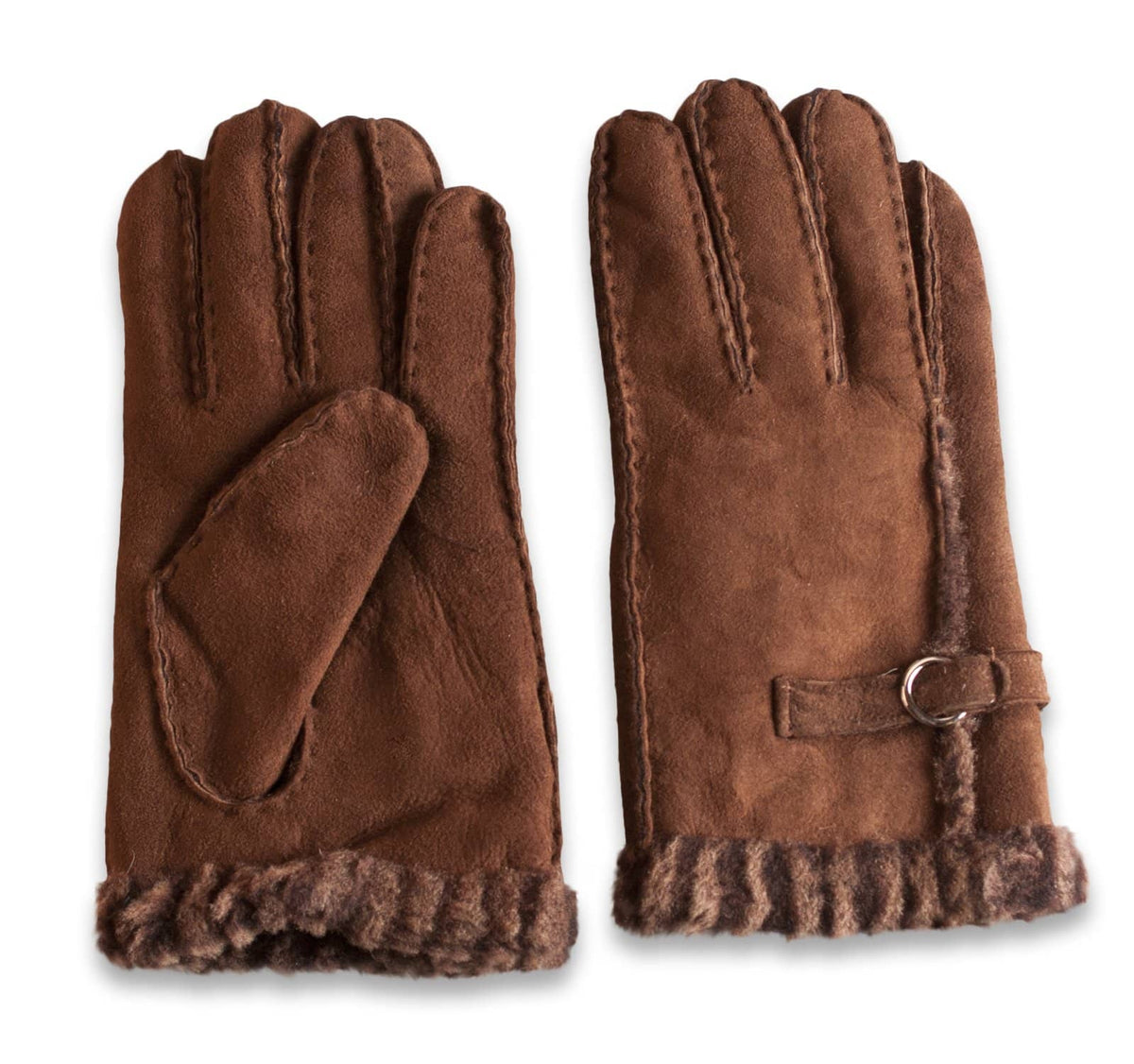 Womens Sheepskin Gloves - Sheepskin &amp; Buckle Detailing