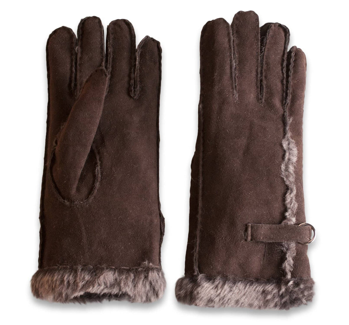 Nordvek womens sheepskin gloves 310-100 chocolate side by side