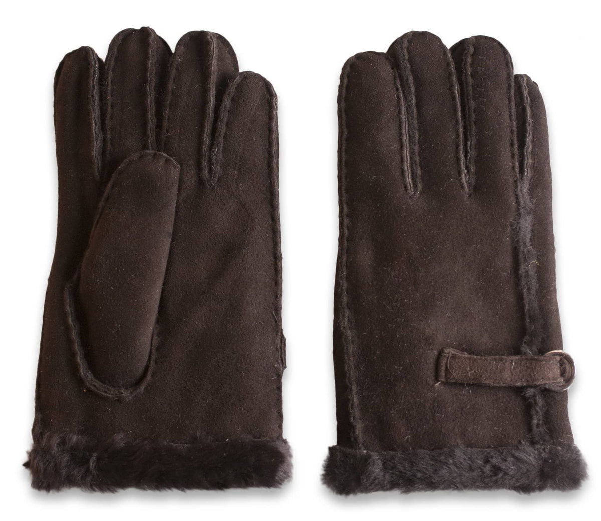 Womens Sheepskin Gloves - Sheepskin &amp; Buckle Detailing