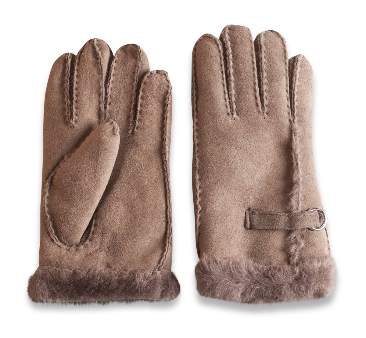 Womens Sheepskin Gloves - Sheepskin &amp; Buckle Detailing