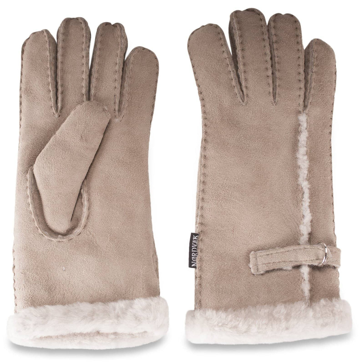 Womens Sheepskin Gloves - Sheepskin &amp; Buckle Detailing