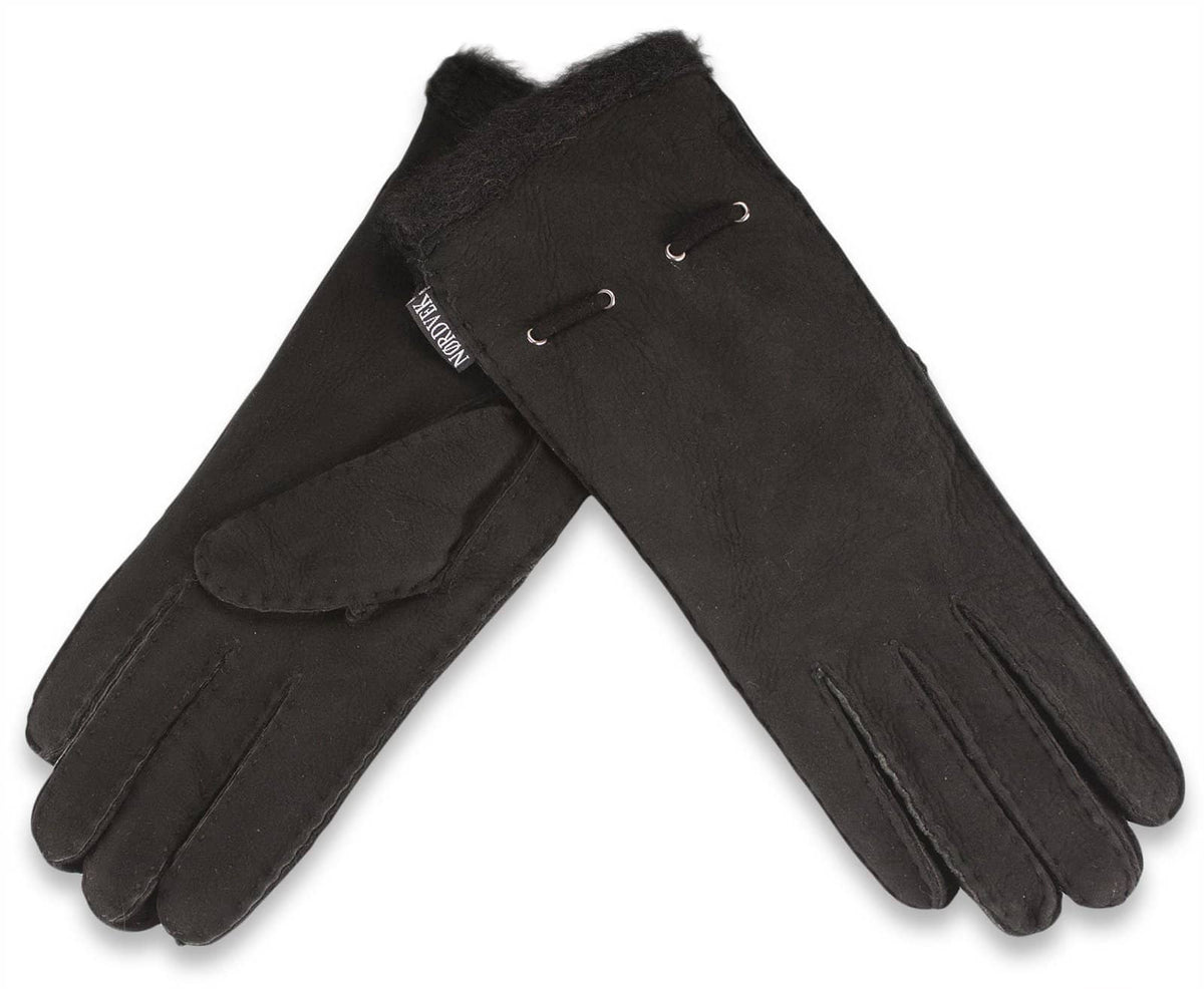 Nordvek womens sheepskin gloves 317-100 black pair overlap