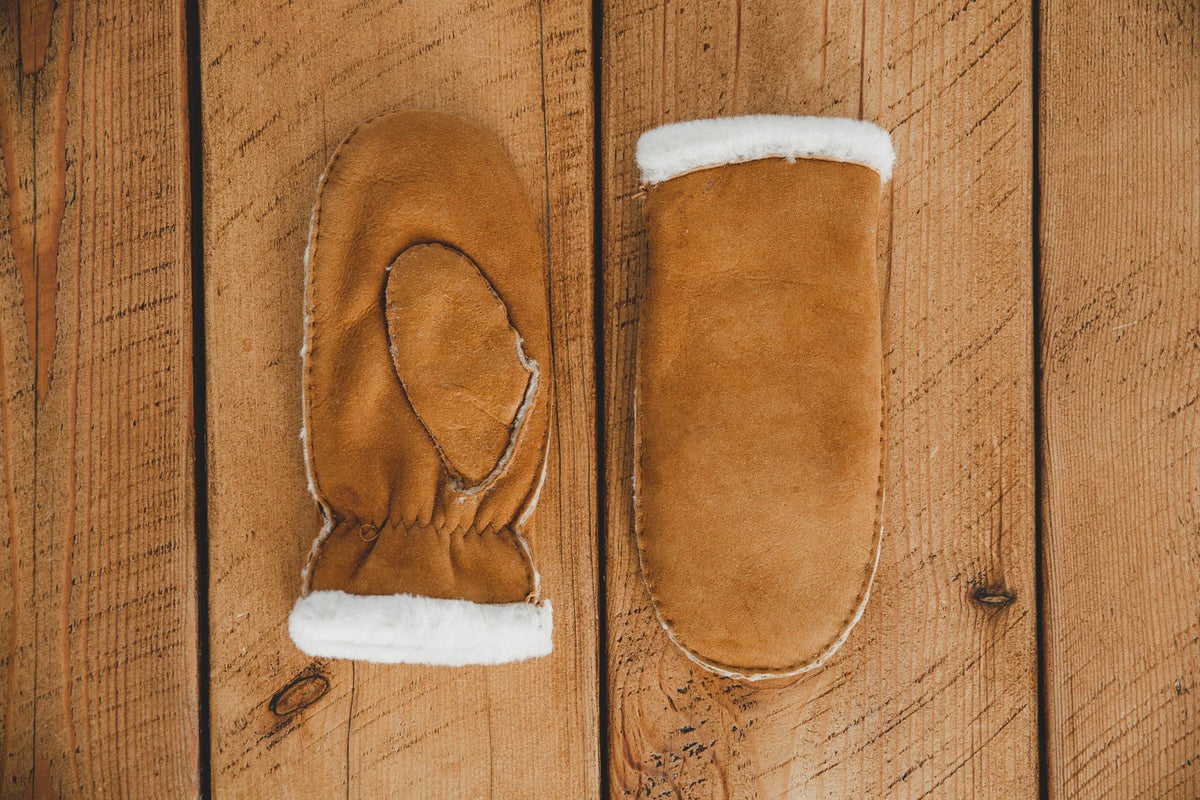 Womens Sheepskin Mittens - Full Palm &amp; Back - Elasticated Cuff