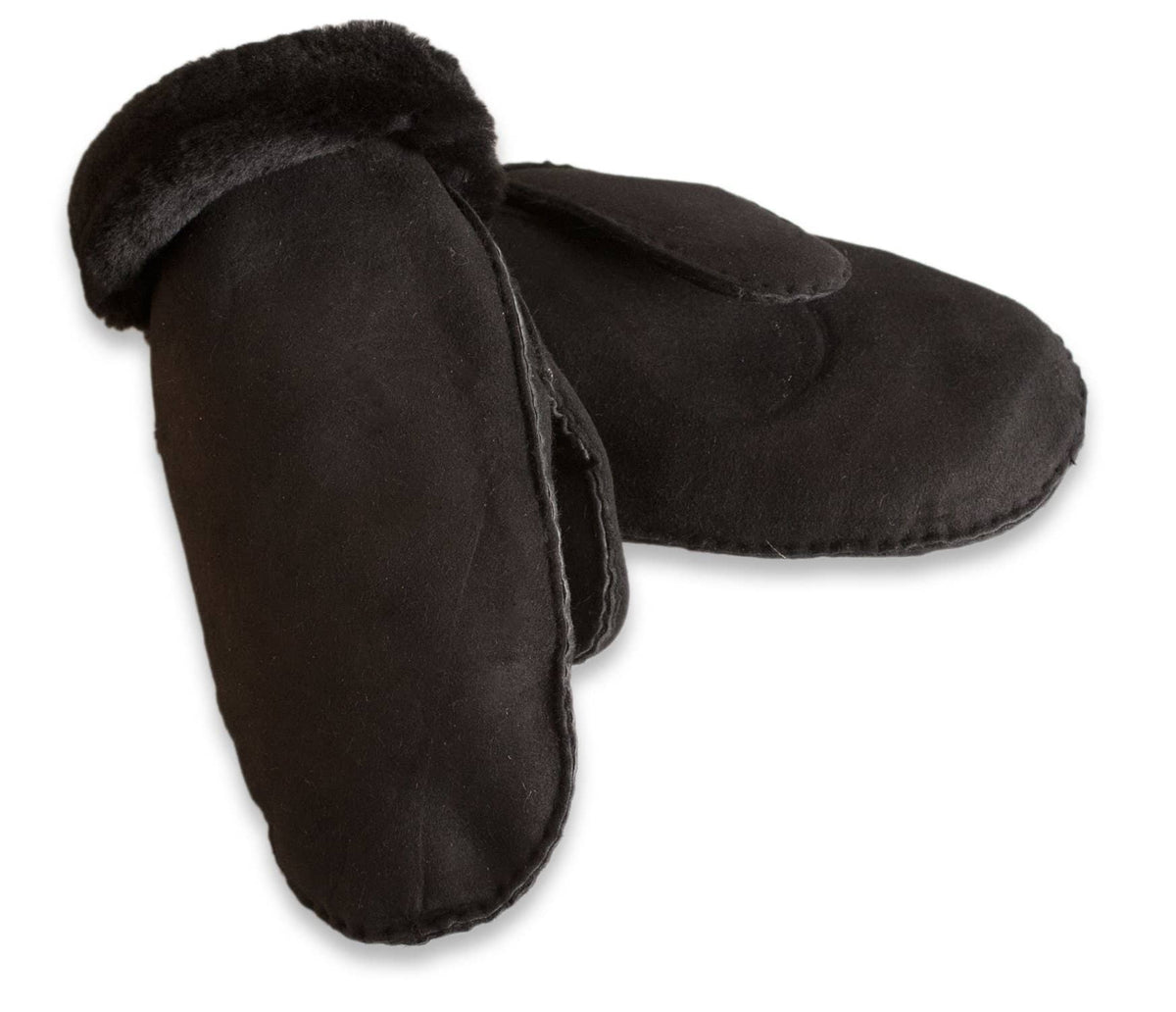Nordvek womens sheepskin mittens 320-100 black front and back side by side
