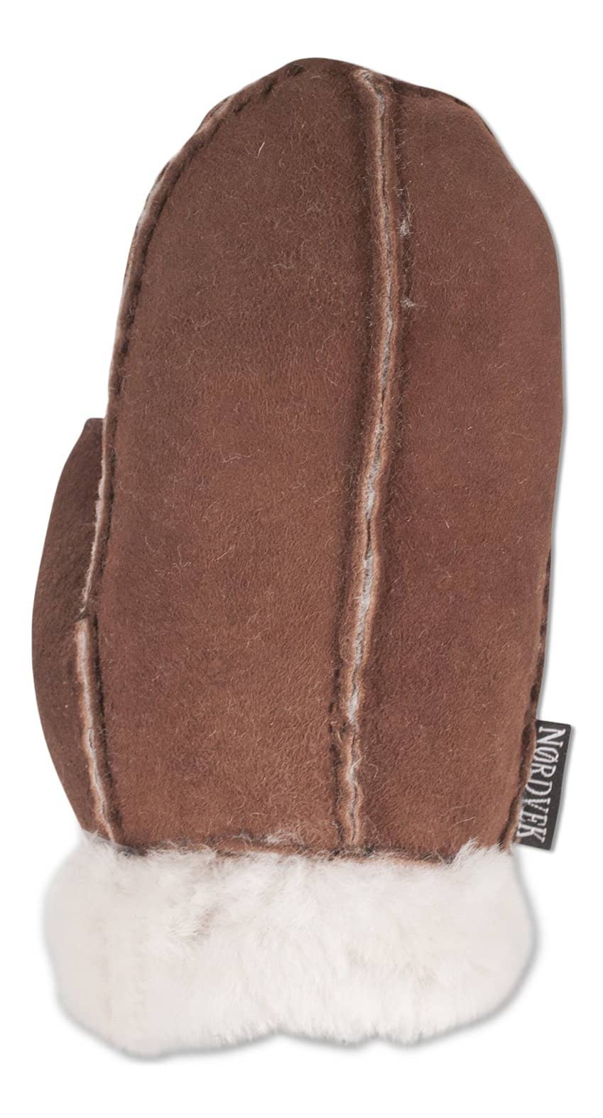 Nordvek childrens sheepskin mittens 325-100 brown back of hand