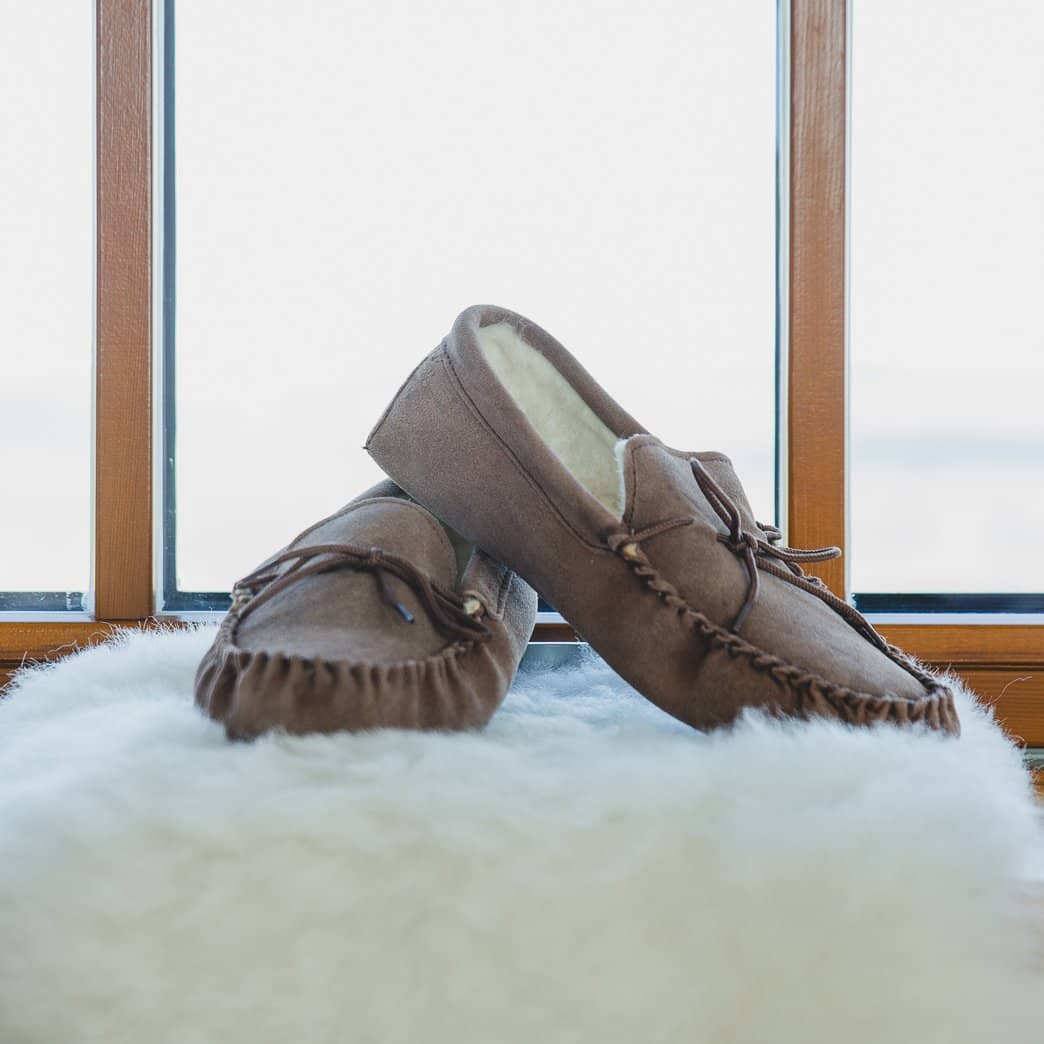 Lamo® Leather Moccasin Slipper - Men's Shoes in Chestnut | Buckle
