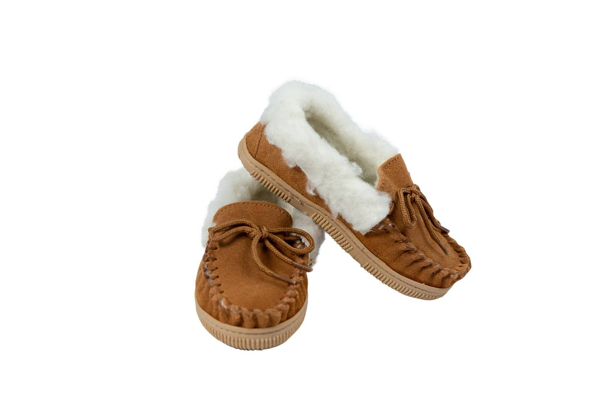 Nordvek kids sheepskin moccasins 435-100 chestnut overlap