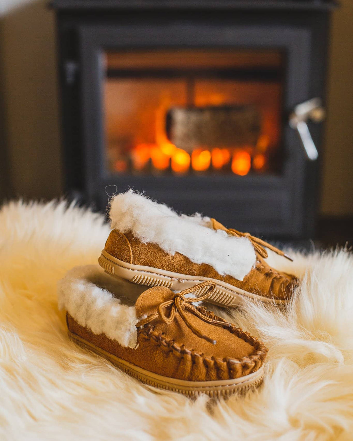 Nordvek kids sheepskin moccasins 435-100 chestnut colour