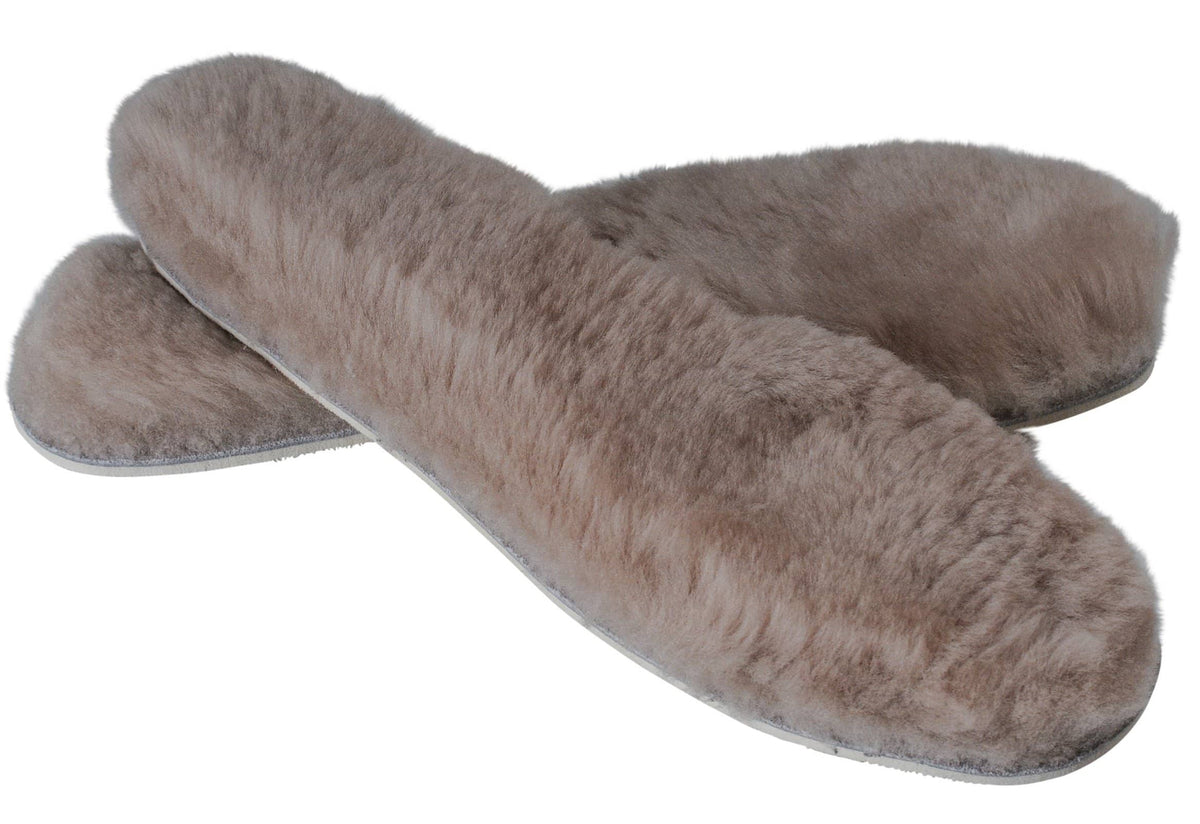 Nordvek kids sheepskin insoles 498-100 stone in front of fire on pouffe