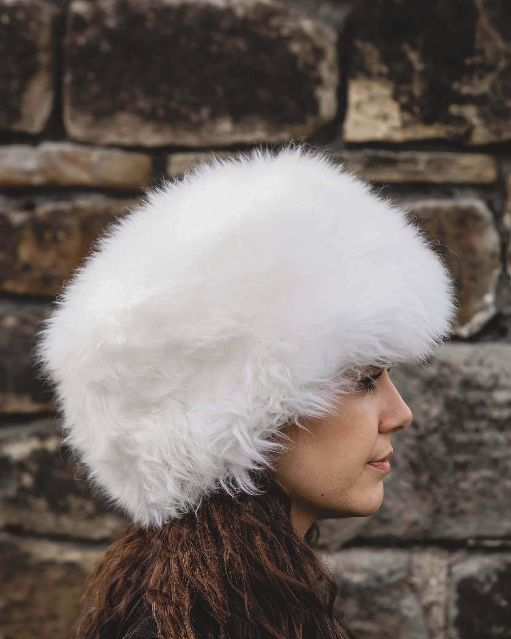 Nordvek womens sheepskin Zhivago hat  504-100 white model wearing hat