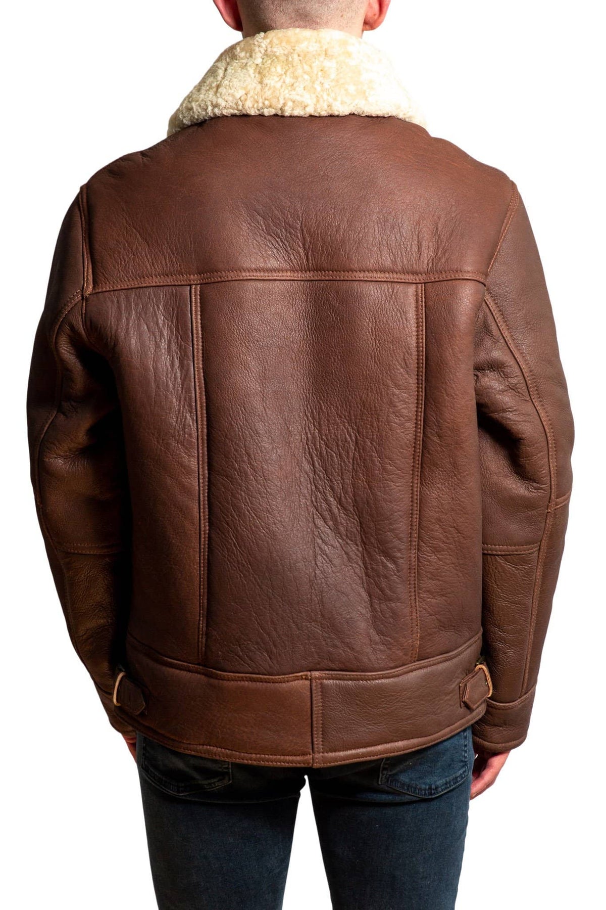 Nordvek mens sheepskin aviator leather jacket 701-100 tan back