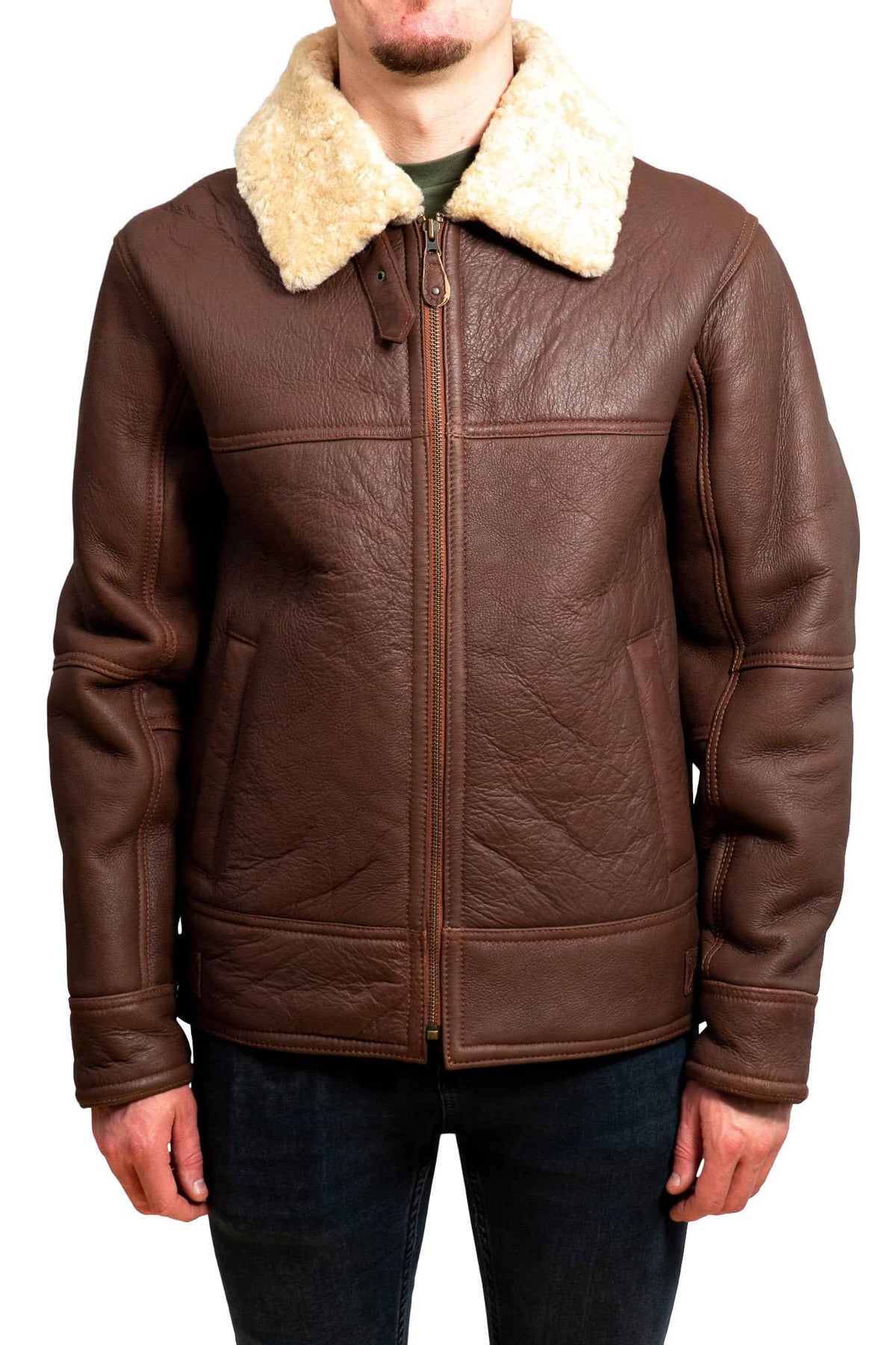 Nordvek mens sheepskin aviator leather jacket 701-100 tan front
