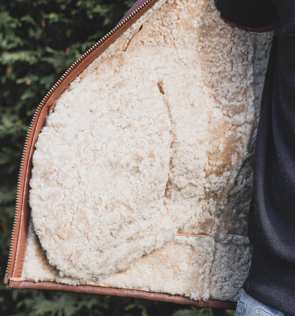 Nordvek mens sheepskin aviator gilet 704-100 tan detail