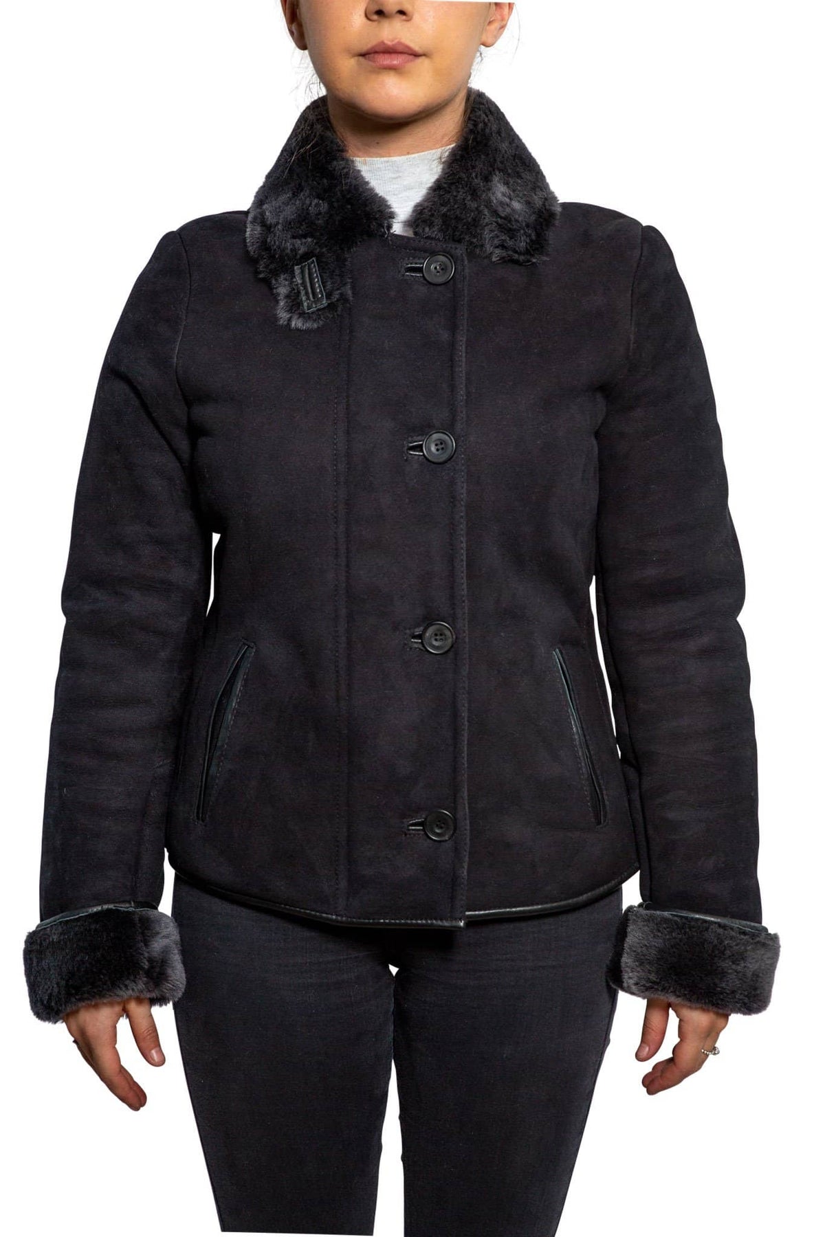Nordvek womens sheepskin jacket 706-100 black front