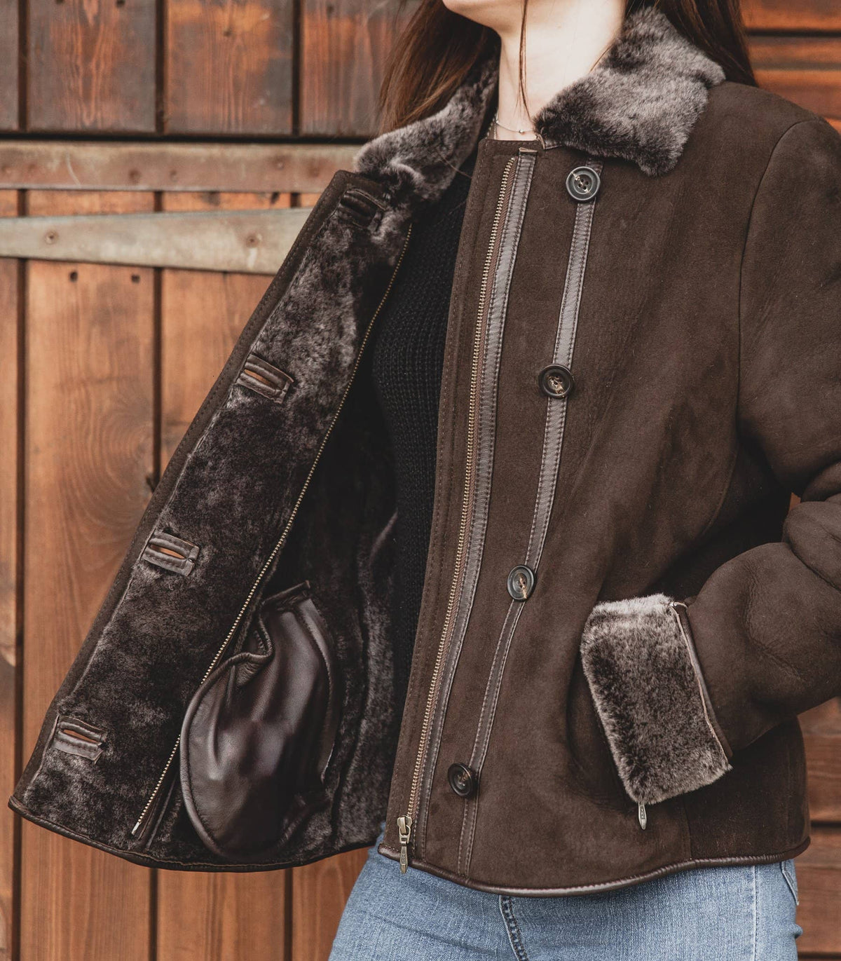 Sheepskin lined jacket sales womens