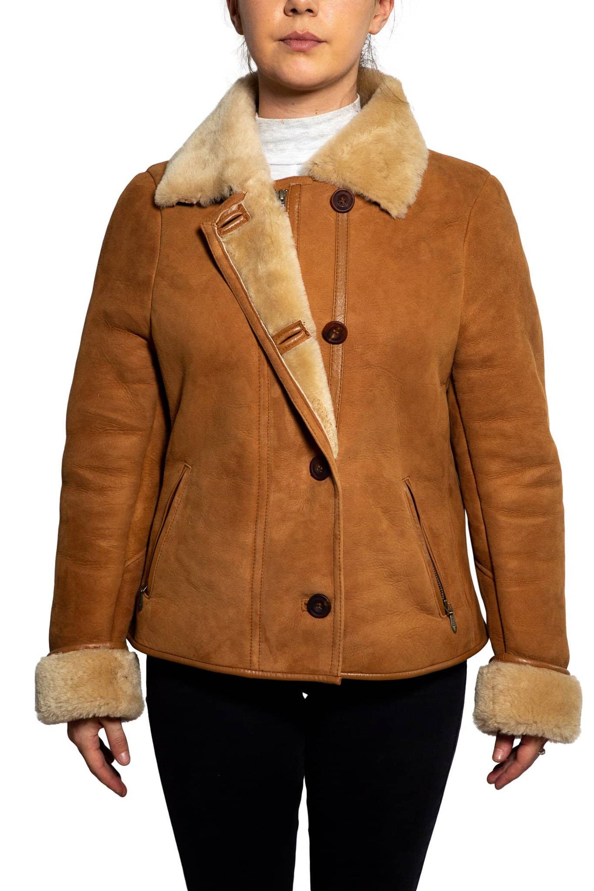 Nordvek womens sheepskin jacket 706-100 Tan front