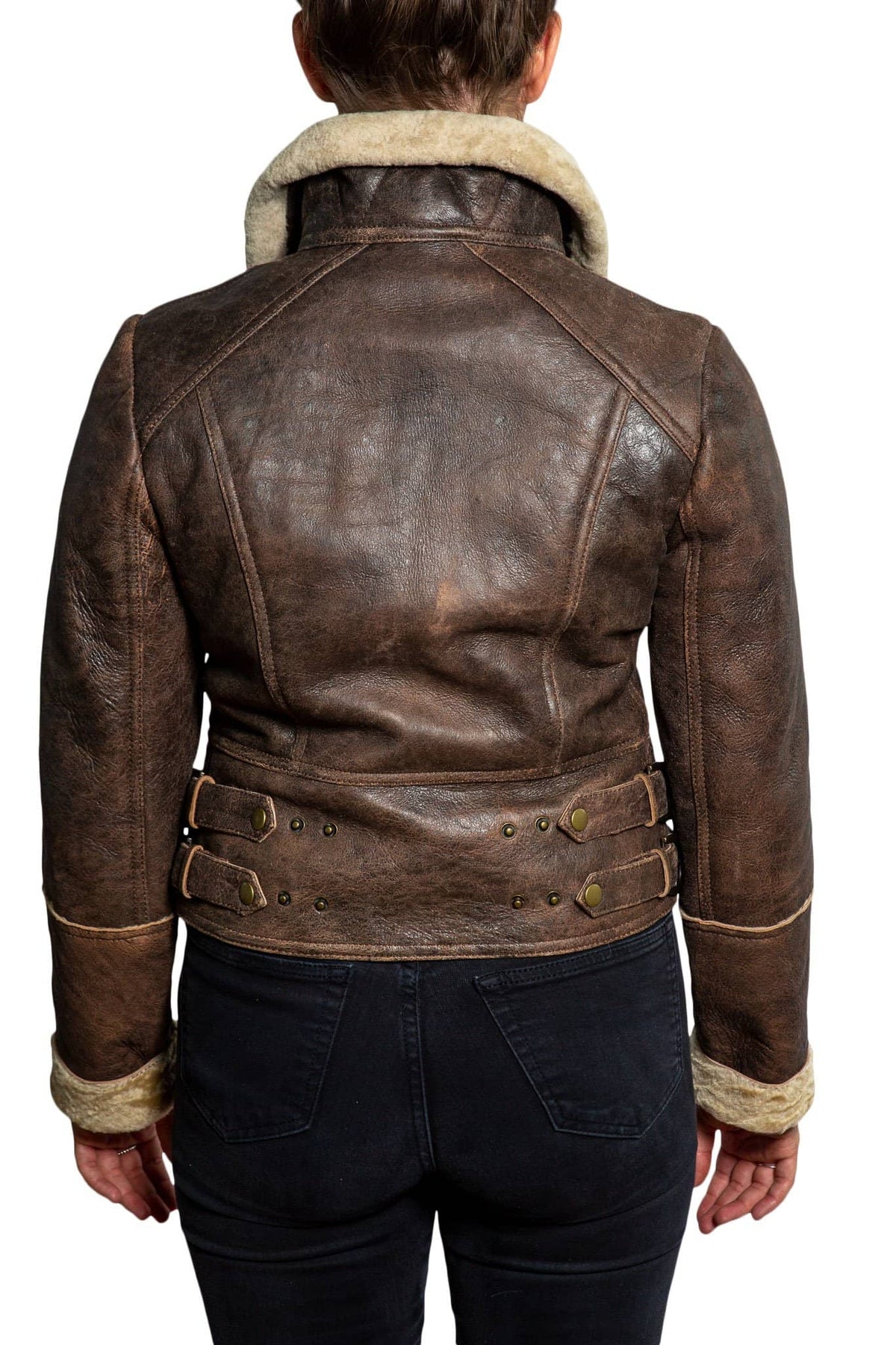 Nordvek womens sheepskin jacket 708-100 chocolate back