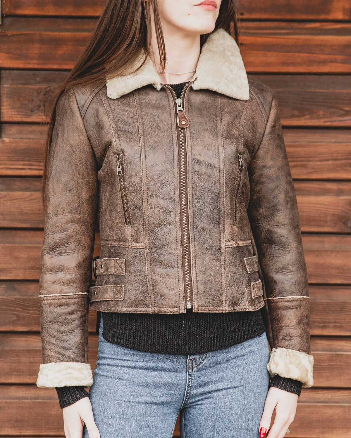 Leather sheepskin jacket womens clearance