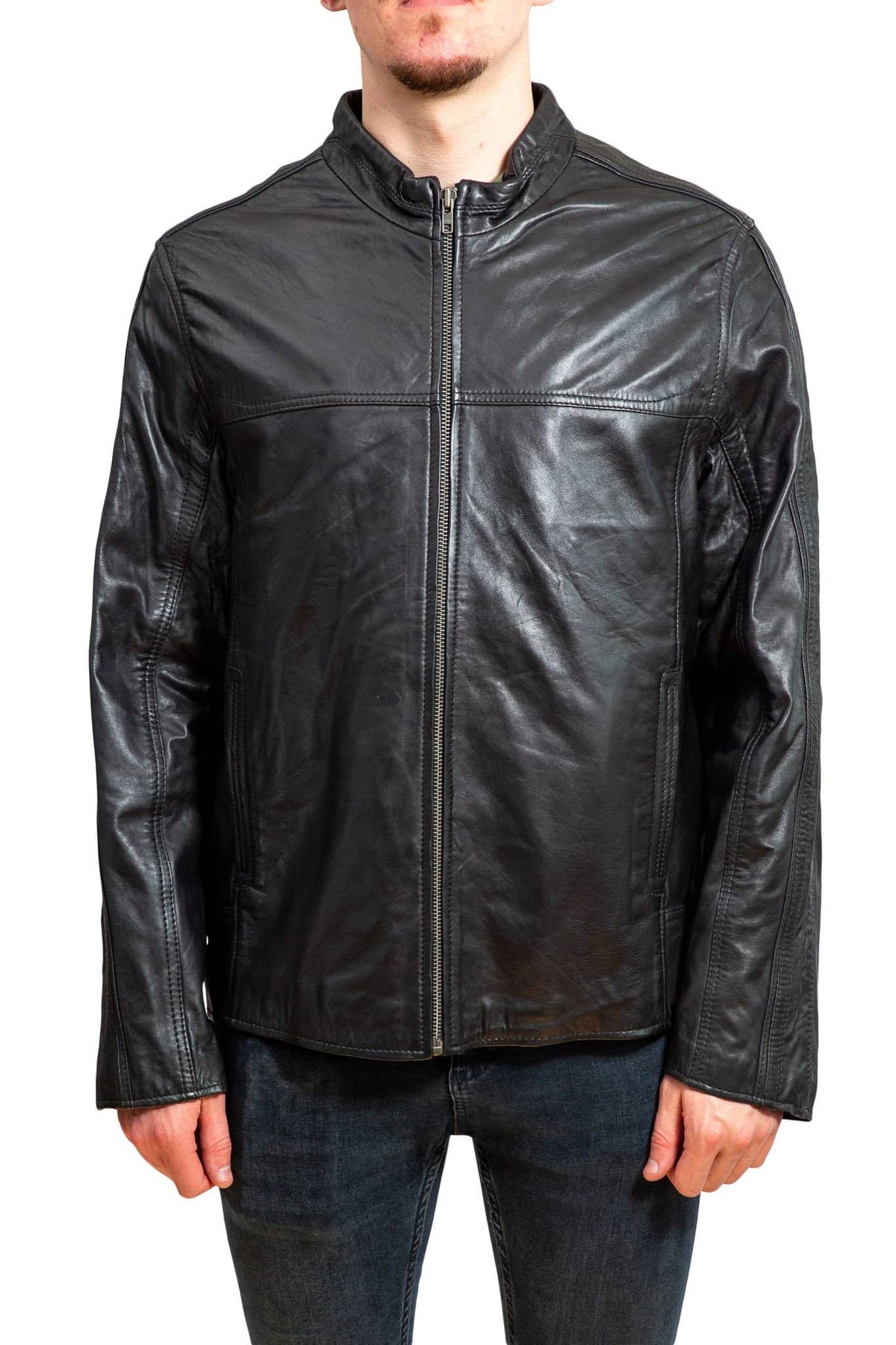 Nordvek mens leather jacket 712-100 black front 