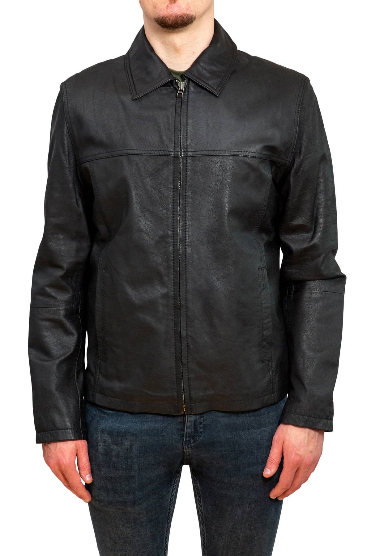 Nordvek mens leather jacket 713-100 black front 