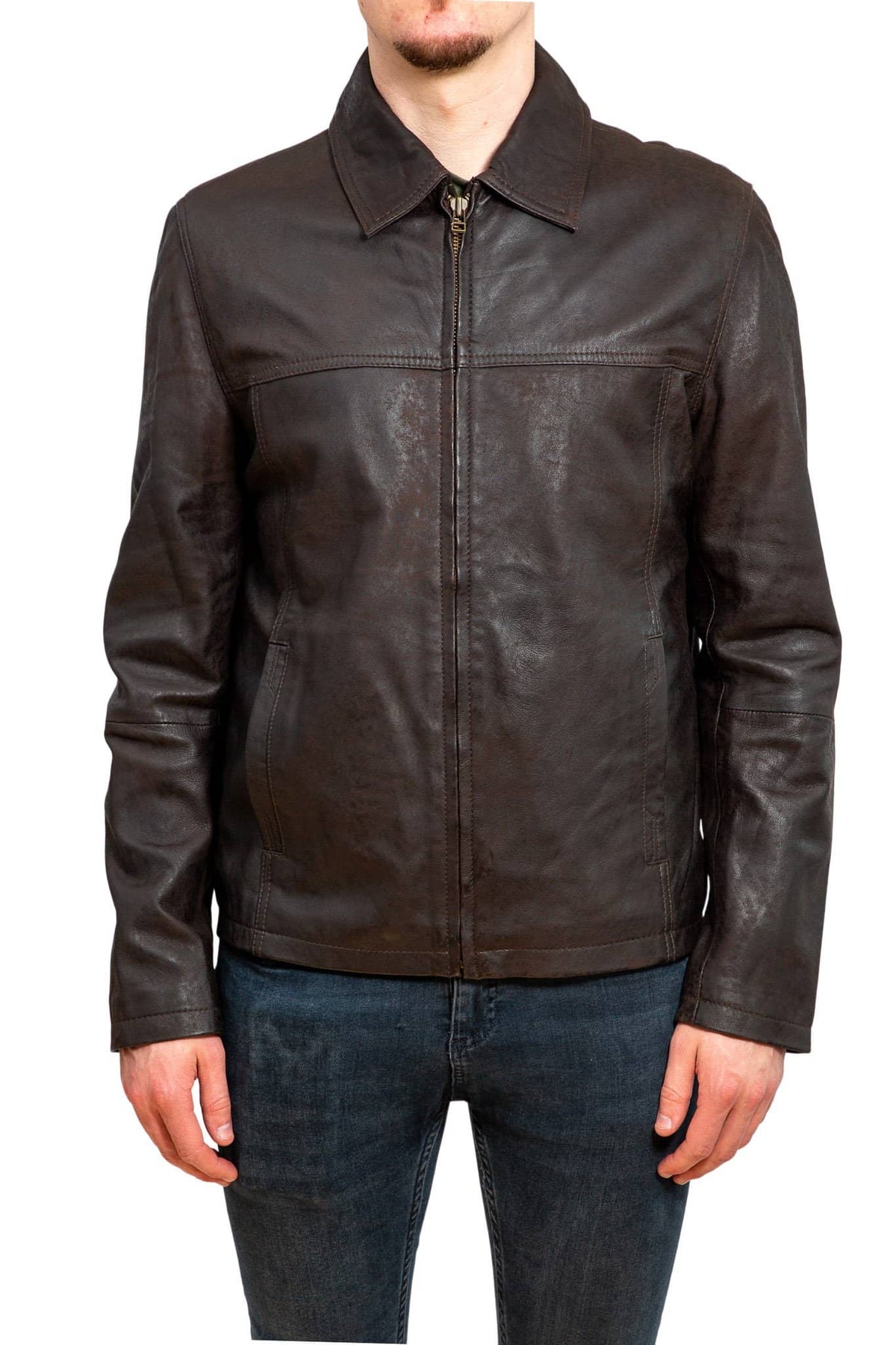 Nordvek mens leather jacket 713-100 brown front 