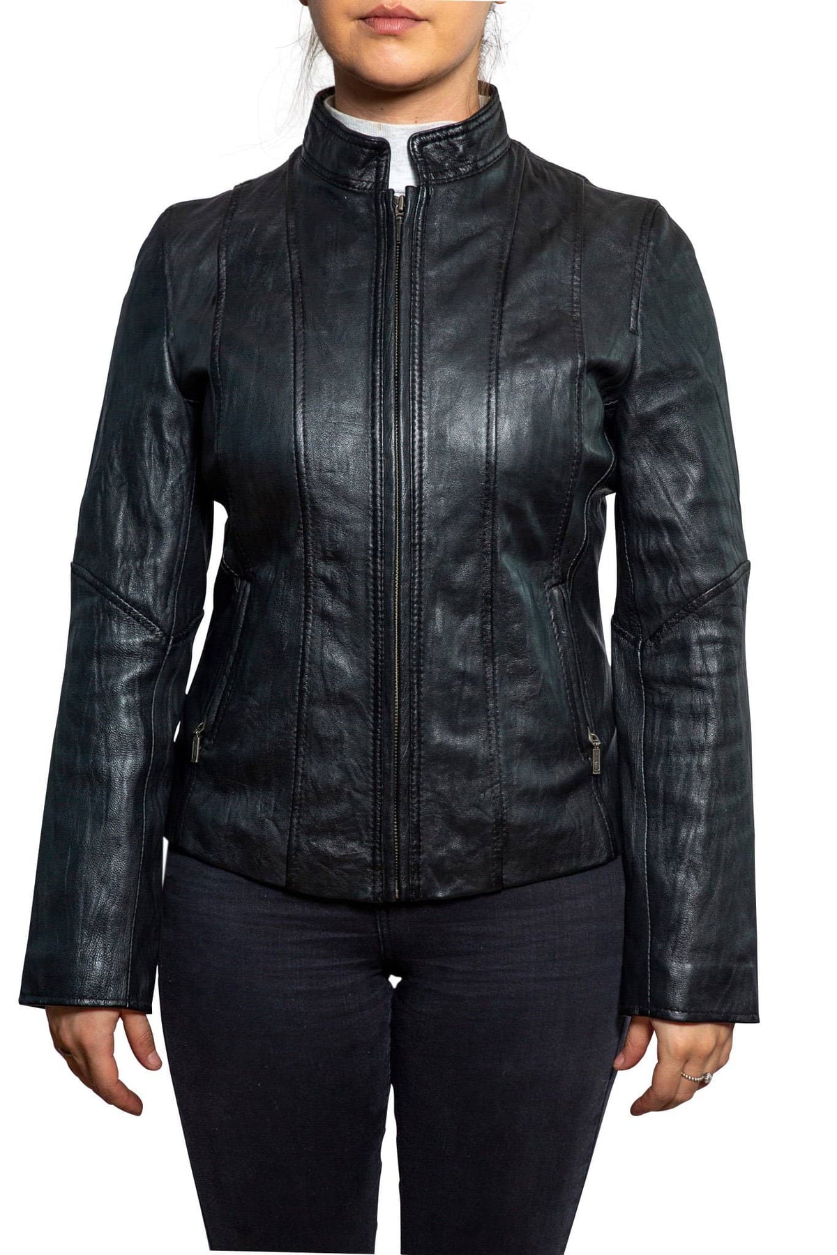 Nordvek womens leather jacket 714-100 black front