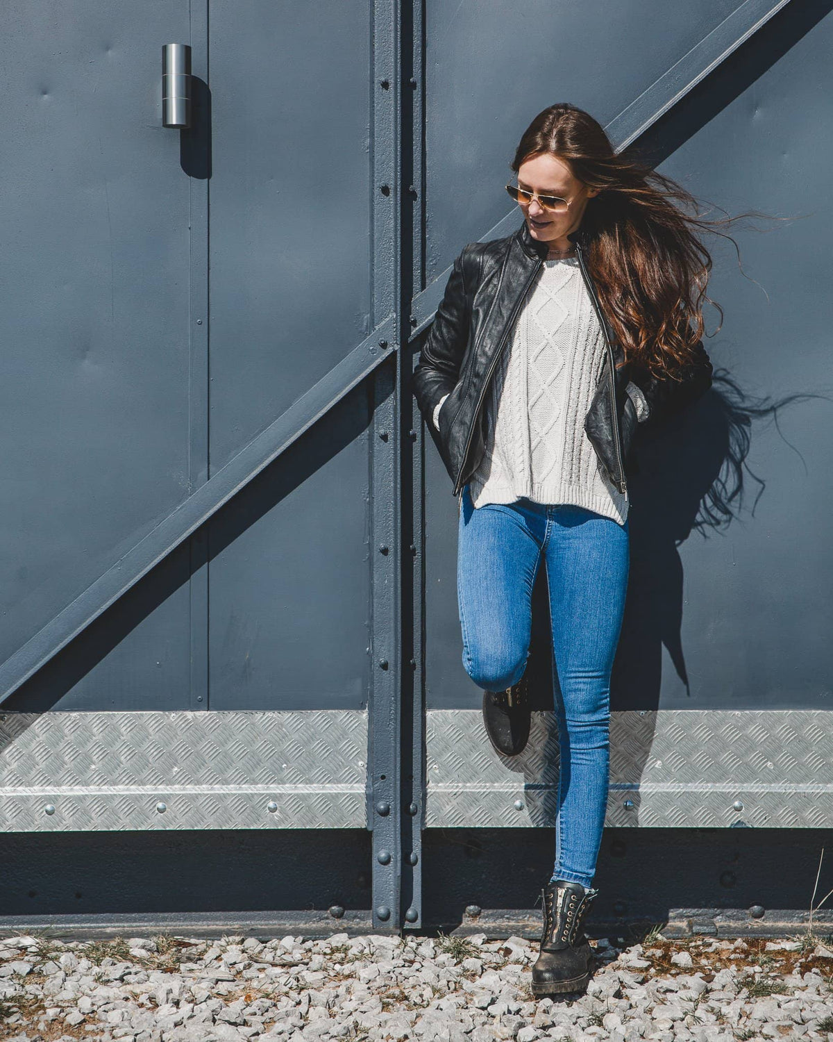 Nordvek womens leather jacket 714-100 brown on model full outfit