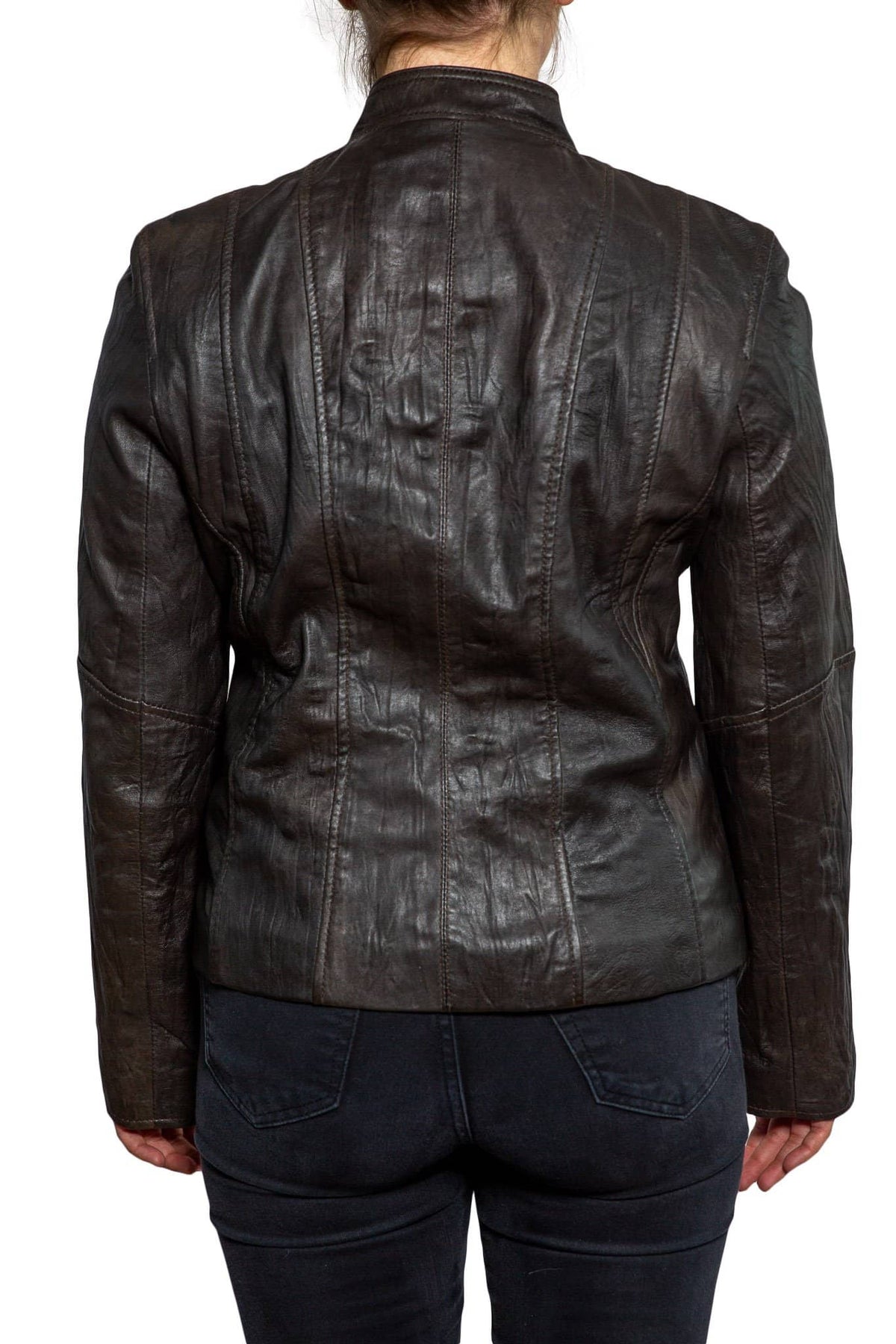Nordvek womens leather jacket 714-100 brown back