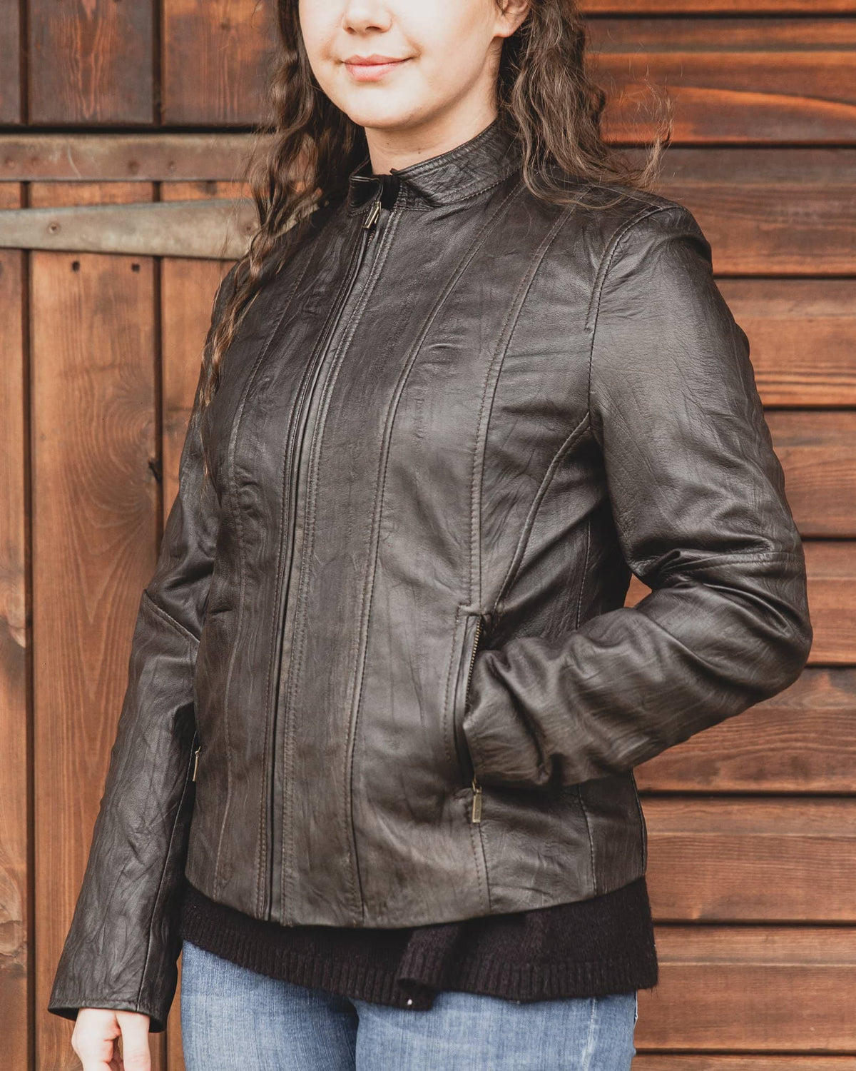 Womens Leather Jacket - Biker Style
