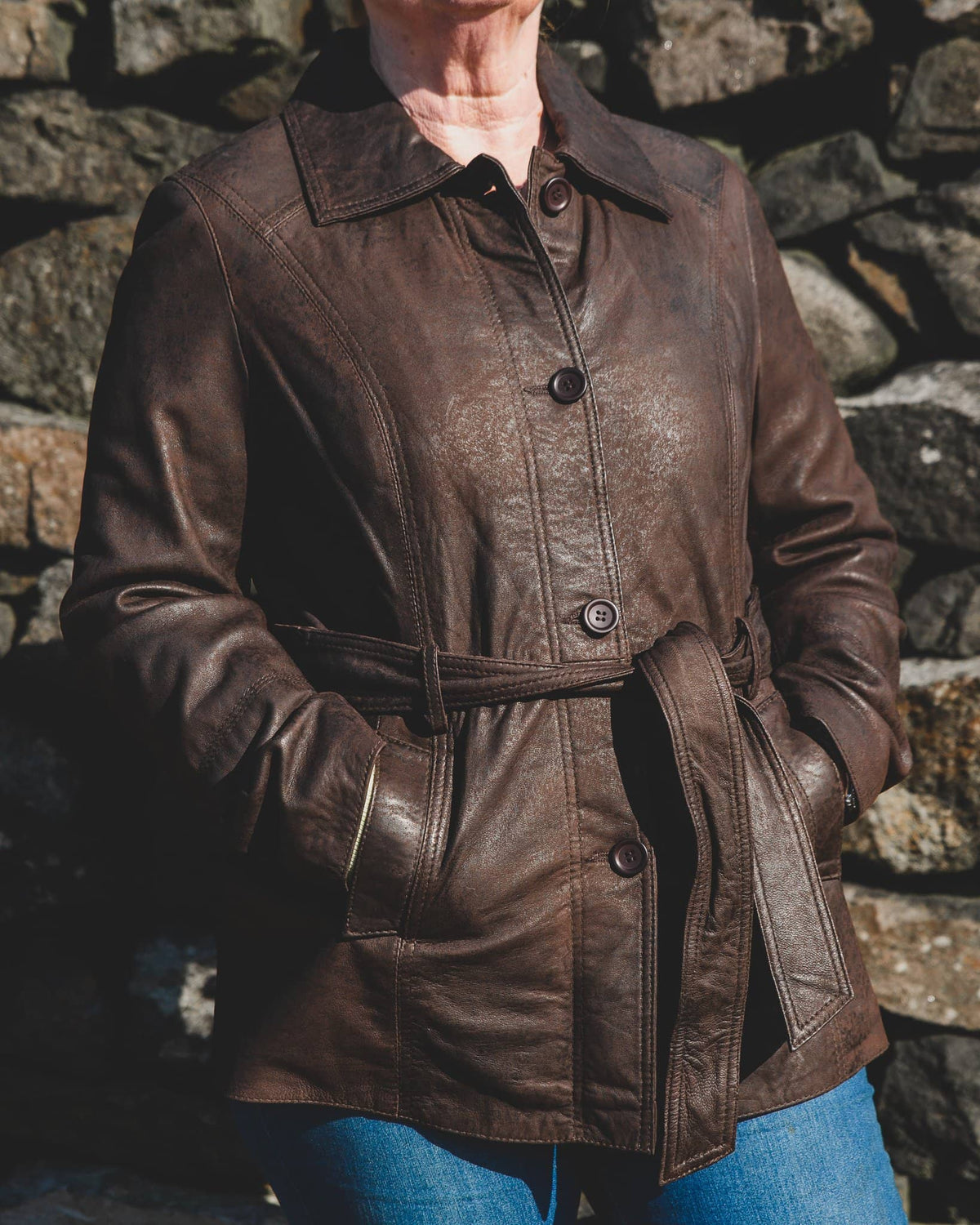 Womens Leather Jacket - Tie Front