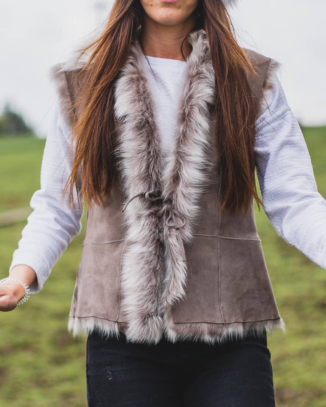 Nordvek womens sheepskin gilet 716-100 stone showing colour