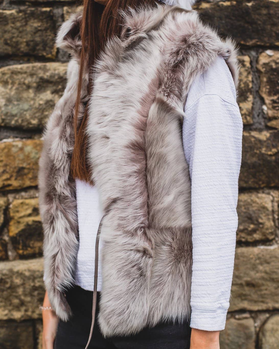 Nordvek womens sheepskin gilet 716-100 stone close up shot