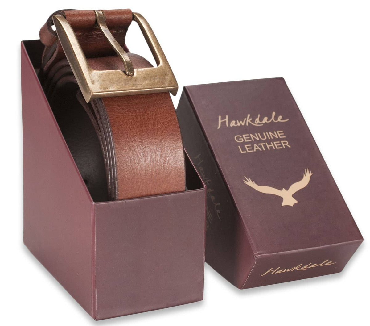 Hawkdale mens leather belt 8R-F02-400 brown boxed shot