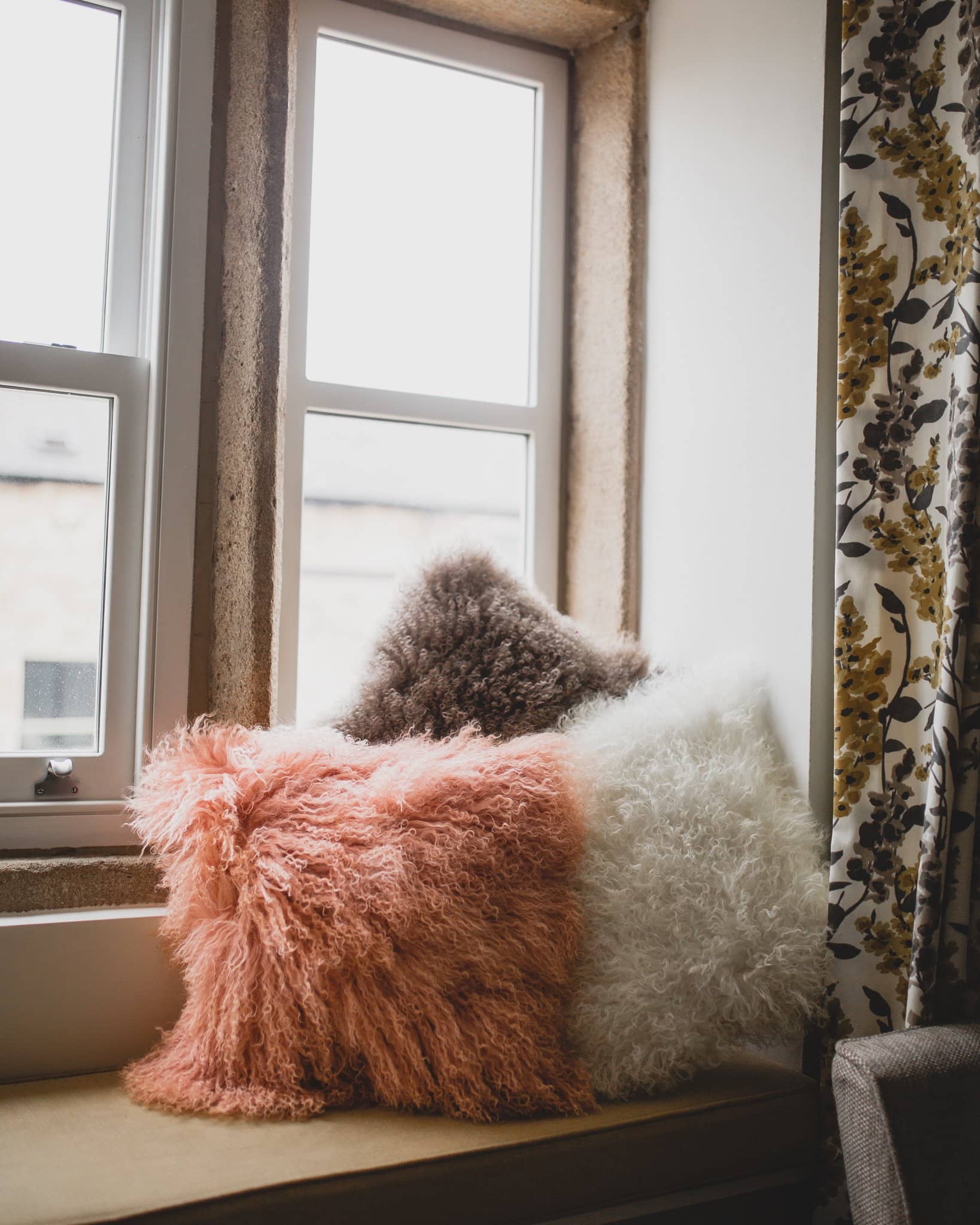 Blush pink hotsell mongolian fur cushion