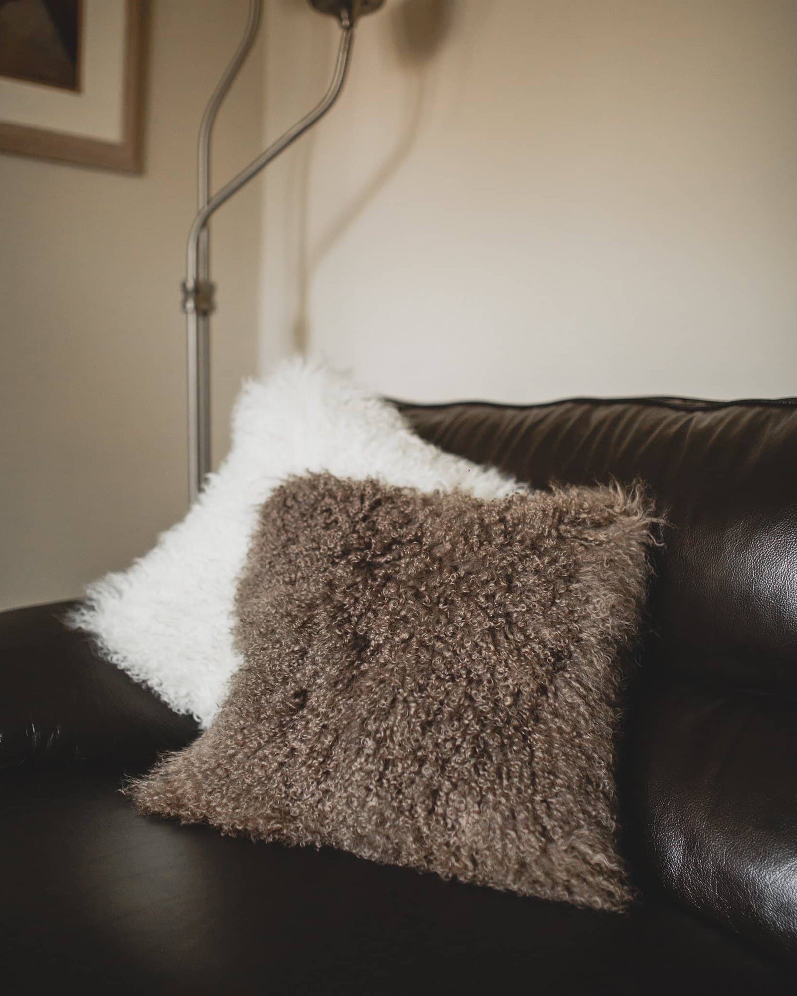 Nordvek mongolian sheepskin cushion 9013-100 group on window bench